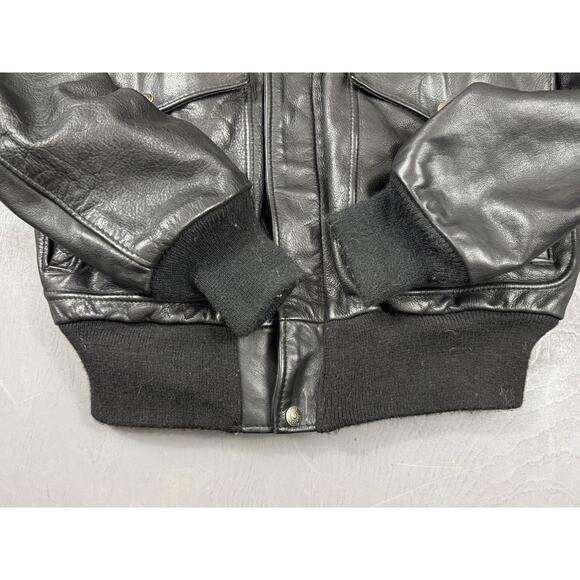 Vintage Harley Davidson Schott Jacket Mens 38 Black Leather Bomber 2000s A-2 - Picture 4 of 16